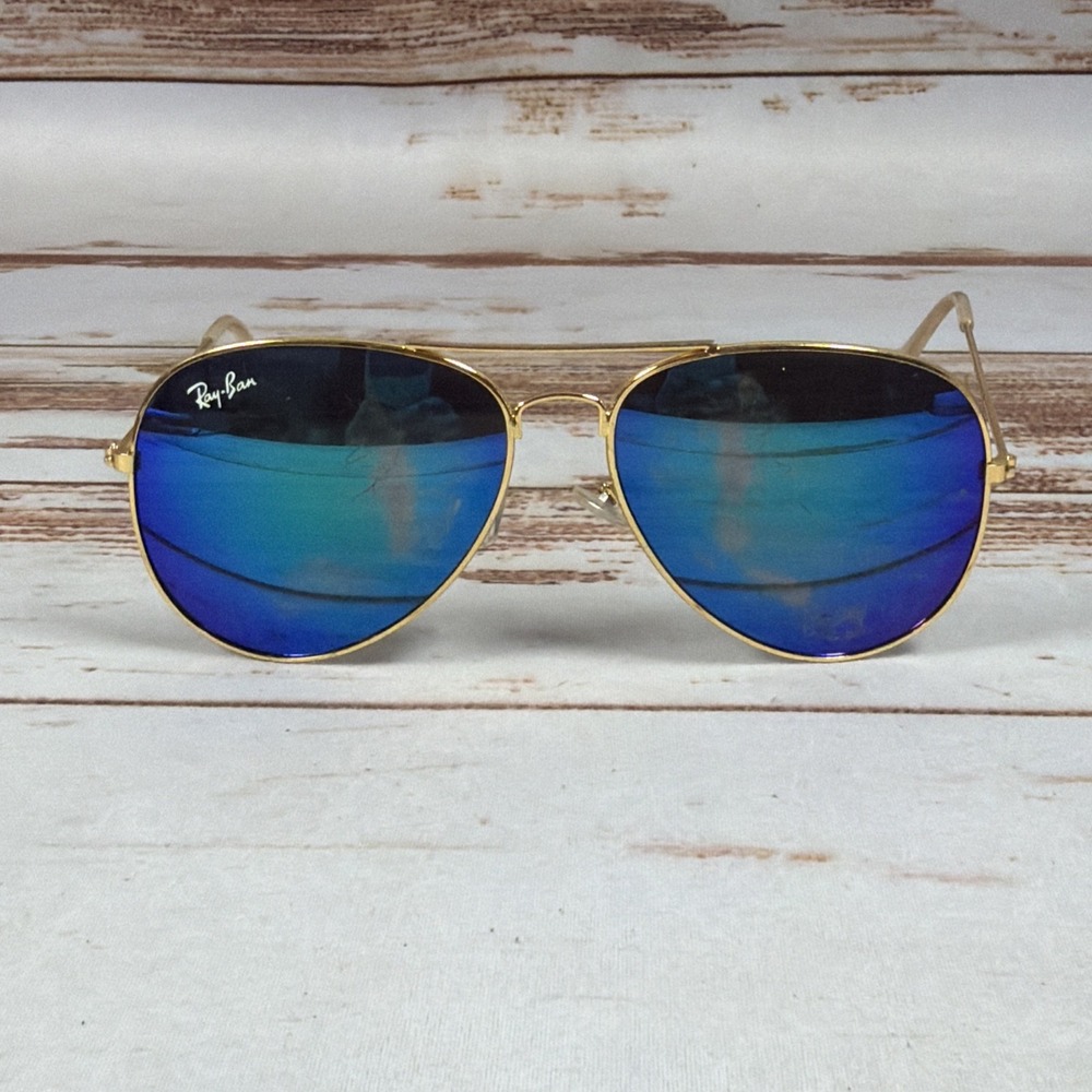 Ray-Ban RB3026 Aviator Sunglasses Gold Frame Blue Mirror Polarized Unisex Fair